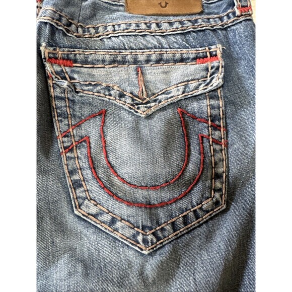 True Religion Men's Ricky Relaxed Straight Jeans Size 40 DistressedRed Stitching - Picture 6 of 11